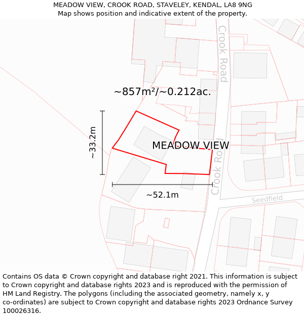 MEADOW VIEW, CROOK ROAD, STAVELEY, KENDAL, LA8 9NG: Plot and title map