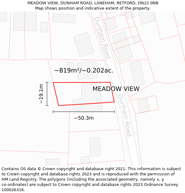 MEADOW VIEW, DUNHAM ROAD, LANEHAM, RETFORD, DN22 0NB: Plot and title map