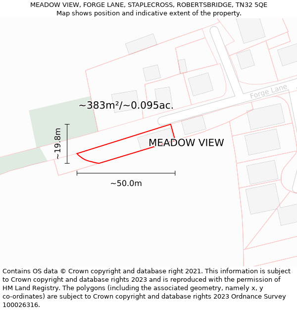 MEADOW VIEW, FORGE LANE, STAPLECROSS, ROBERTSBRIDGE, TN32 5QE: Plot and title map