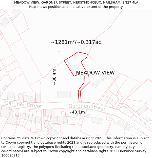 MEADOW VIEW, GARDNER STREET, HERSTMONCEUX, HAILSHAM, BN27 4LA: Plot and title map
