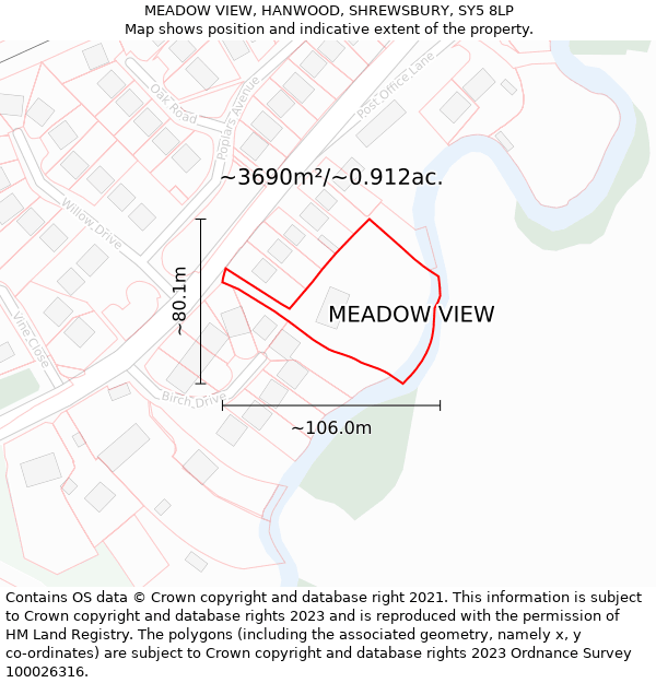 MEADOW VIEW, HANWOOD, SHREWSBURY, SY5 8LP: Plot and title map