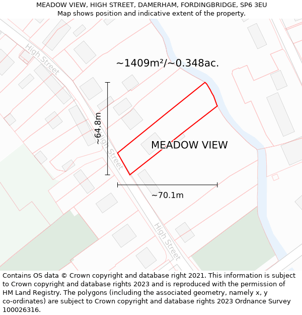 MEADOW VIEW, HIGH STREET, DAMERHAM, FORDINGBRIDGE, SP6 3EU: Plot and title map