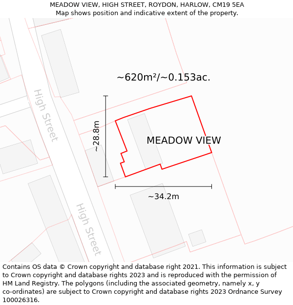 MEADOW VIEW, HIGH STREET, ROYDON, HARLOW, CM19 5EA: Plot and title map