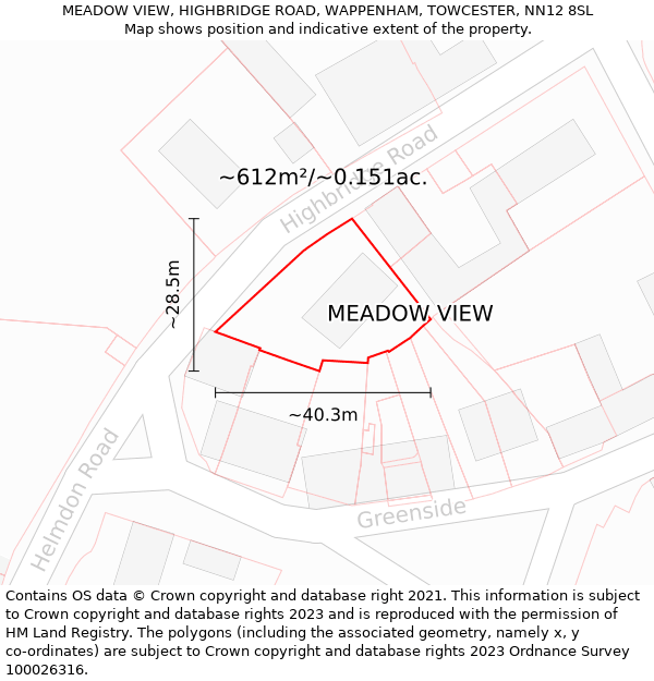 MEADOW VIEW, HIGHBRIDGE ROAD, WAPPENHAM, TOWCESTER, NN12 8SL: Plot and title map