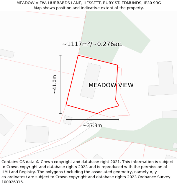 MEADOW VIEW, HUBBARDS LANE, HESSETT, BURY ST. EDMUNDS, IP30 9BG: Plot and title map