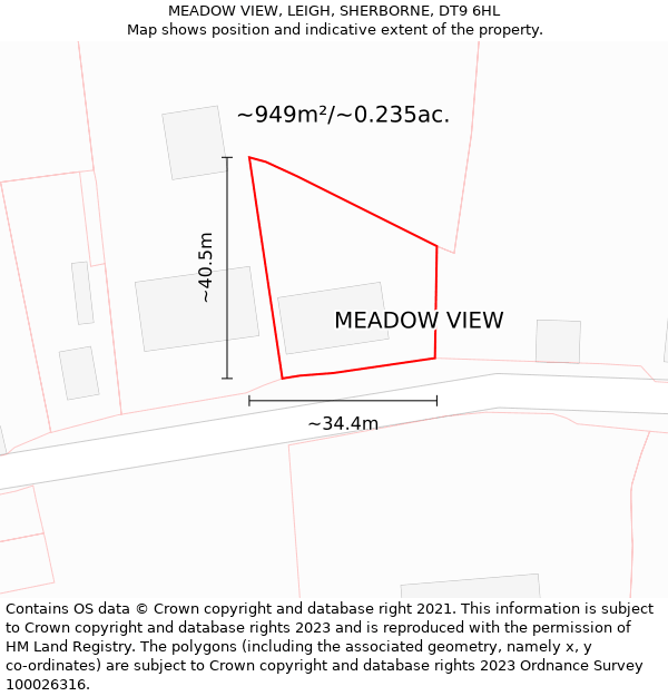 MEADOW VIEW, LEIGH, SHERBORNE, DT9 6HL: Plot and title map