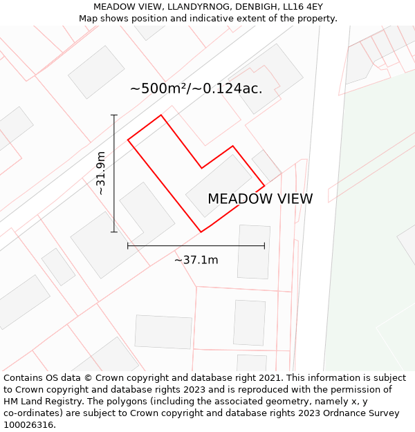 MEADOW VIEW, LLANDYRNOG, DENBIGH, LL16 4EY: Plot and title map