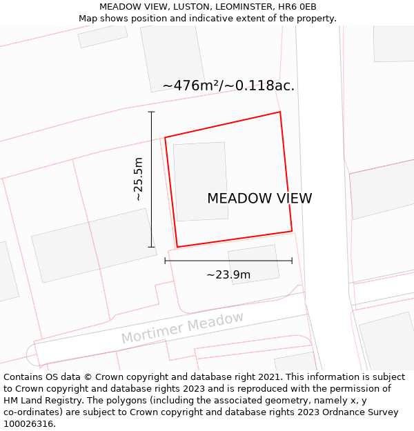 MEADOW VIEW, LUSTON, LEOMINSTER, HR6 0EB: Plot and title map