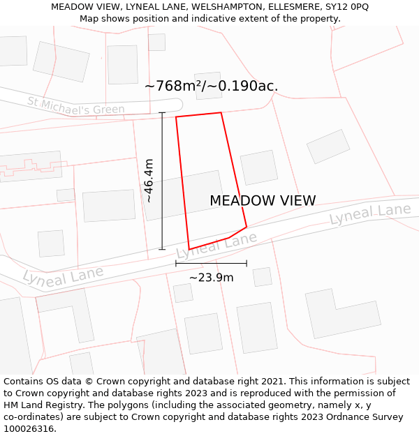 MEADOW VIEW, LYNEAL LANE, WELSHAMPTON, ELLESMERE, SY12 0PQ: Plot and title map