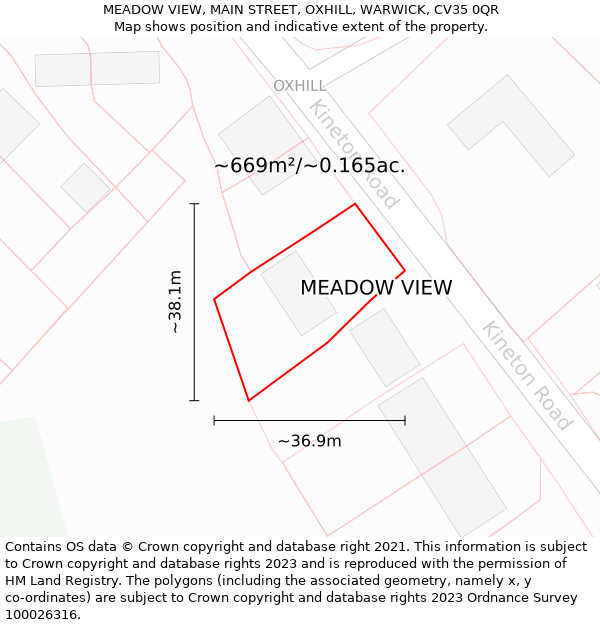 MEADOW VIEW, MAIN STREET, OXHILL, WARWICK, CV35 0QR: Plot and title map