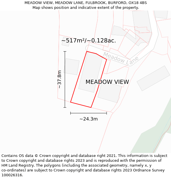 MEADOW VIEW, MEADOW LANE, FULBROOK, BURFORD, OX18 4BS: Plot and title map