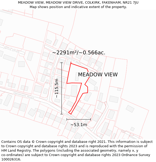 MEADOW VIEW, MEADOW VIEW DRIVE, COLKIRK, FAKENHAM, NR21 7JU: Plot and title map