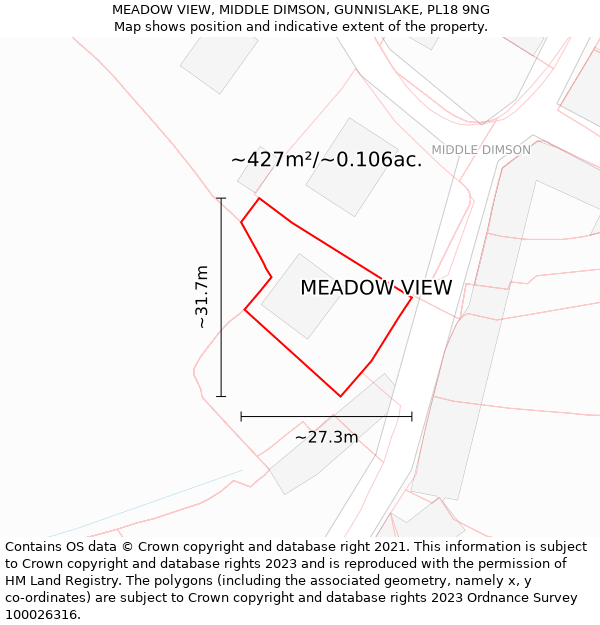 MEADOW VIEW, MIDDLE DIMSON, GUNNISLAKE, PL18 9NG: Plot and title map
