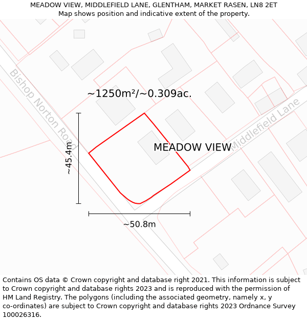 MEADOW VIEW, MIDDLEFIELD LANE, GLENTHAM, MARKET RASEN, LN8 2ET: Plot and title map