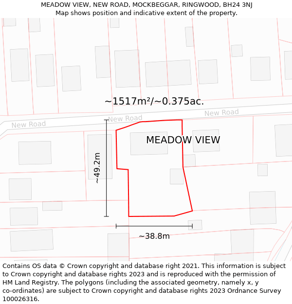 MEADOW VIEW, NEW ROAD, MOCKBEGGAR, RINGWOOD, BH24 3NJ: Plot and title map