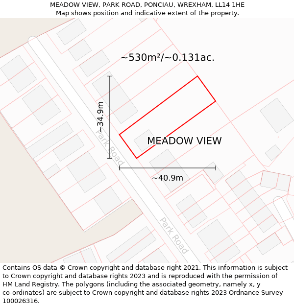 MEADOW VIEW, PARK ROAD, PONCIAU, WREXHAM, LL14 1HE: Plot and title map