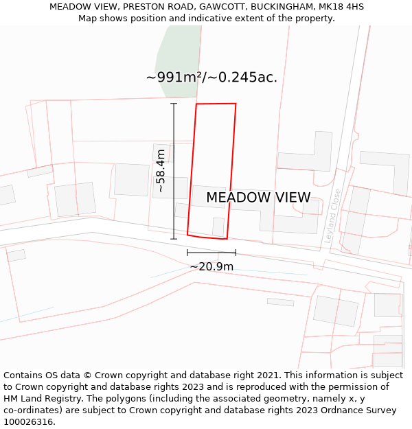 MEADOW VIEW, PRESTON ROAD, GAWCOTT, BUCKINGHAM, MK18 4HS: Plot and title map