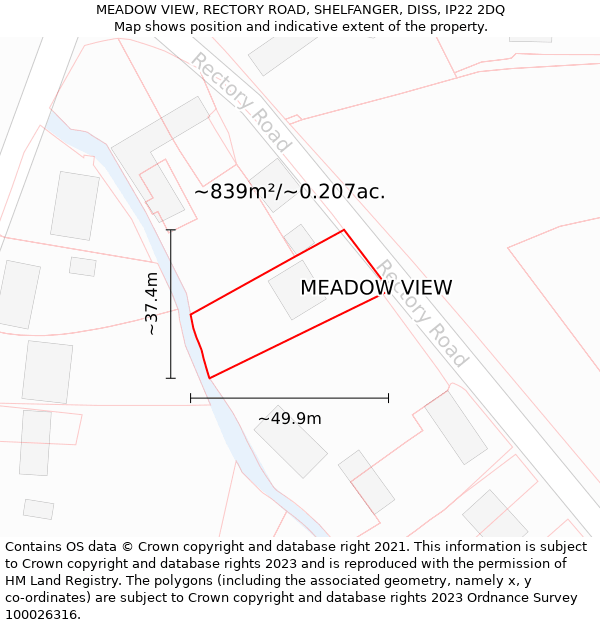MEADOW VIEW, RECTORY ROAD, SHELFANGER, DISS, IP22 2DQ: Plot and title map