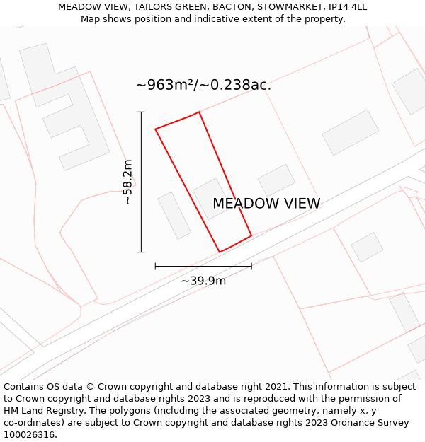 MEADOW VIEW, TAILORS GREEN, BACTON, STOWMARKET, IP14 4LL: Plot and title map