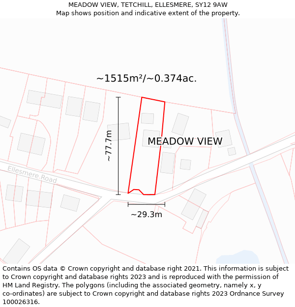 MEADOW VIEW, TETCHILL, ELLESMERE, SY12 9AW: Plot and title map