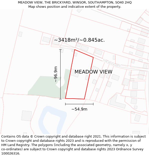 MEADOW VIEW, THE BRICKYARD, WINSOR, SOUTHAMPTON, SO40 2HQ: Plot and title map