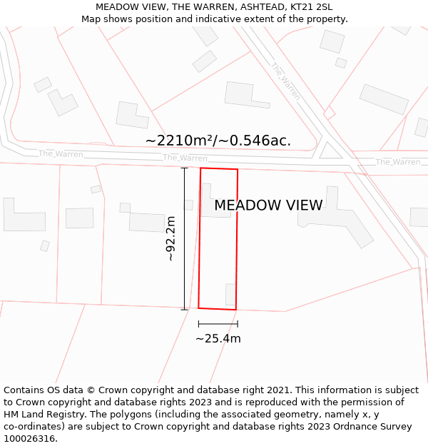 MEADOW VIEW, THE WARREN, ASHTEAD, KT21 2SL: Plot and title map