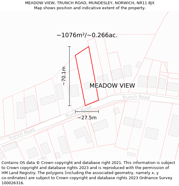 MEADOW VIEW, TRUNCH ROAD, MUNDESLEY, NORWICH, NR11 8JX: Plot and title map