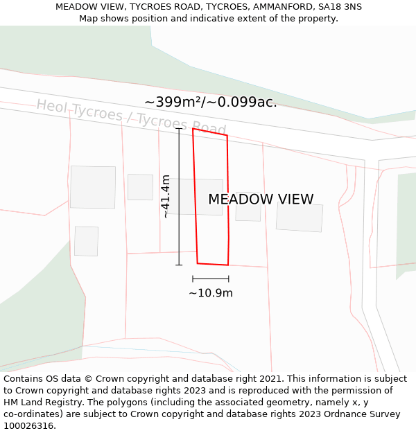 MEADOW VIEW, TYCROES ROAD, TYCROES, AMMANFORD, SA18 3NS: Plot and title map