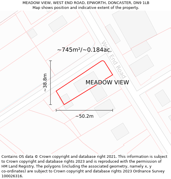MEADOW VIEW, WEST END ROAD, EPWORTH, DONCASTER, DN9 1LB: Plot and title map