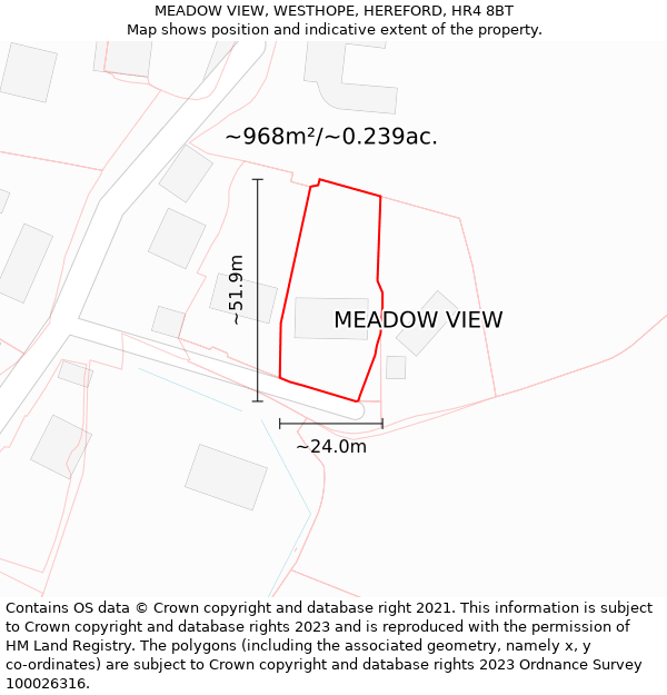 MEADOW VIEW, WESTHOPE, HEREFORD, HR4 8BT: Plot and title map
