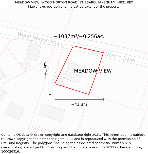 MEADOW VIEW, WOOD NORTON ROAD, STIBBARD, FAKENHAM, NR21 0EX: Plot and title map