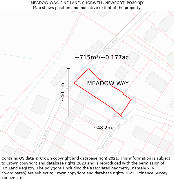 MEADOW WAY, FINE LANE, SHORWELL, NEWPORT, PO30 3JY: Plot and title map