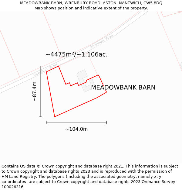 MEADOWBANK BARN, WRENBURY ROAD, ASTON, NANTWICH, CW5 8DQ: Plot and title map