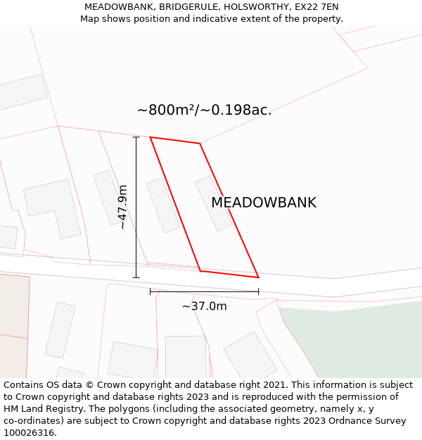 MEADOWBANK, BRIDGERULE, HOLSWORTHY, EX22 7EN: Plot and title map