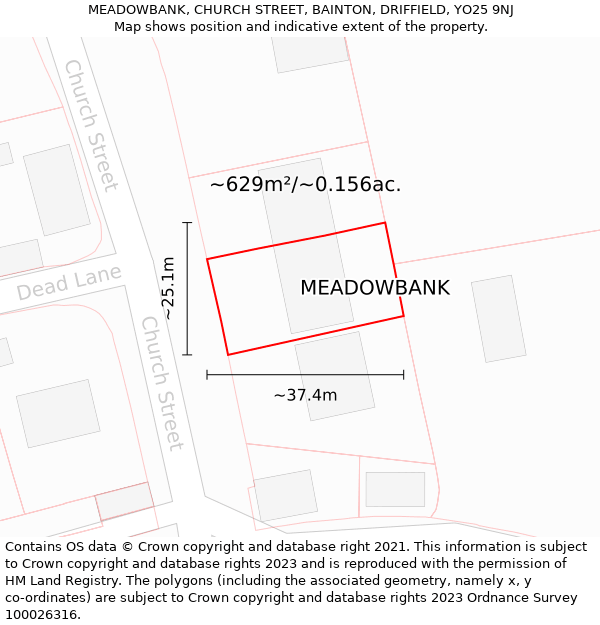 MEADOWBANK, CHURCH STREET, BAINTON, DRIFFIELD, YO25 9NJ: Plot and title map