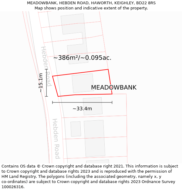 MEADOWBANK, HEBDEN ROAD, HAWORTH, KEIGHLEY, BD22 8RS: Plot and title map