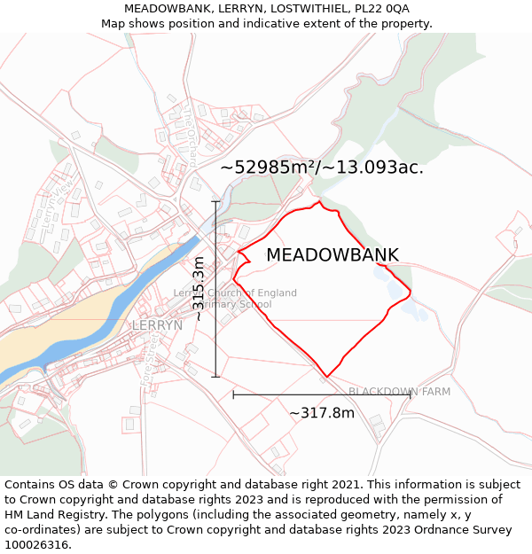 MEADOWBANK, LERRYN, LOSTWITHIEL, PL22 0QA: Plot and title map