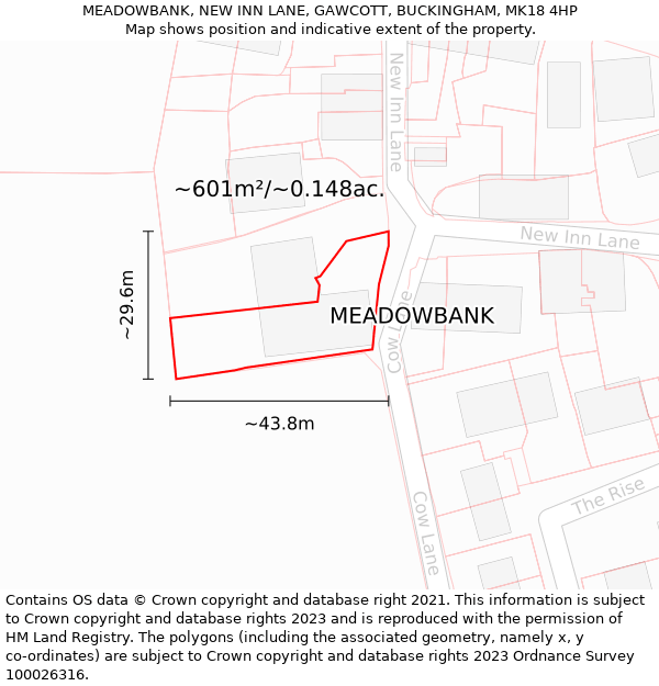 MEADOWBANK, NEW INN LANE, GAWCOTT, BUCKINGHAM, MK18 4HP: Plot and title map