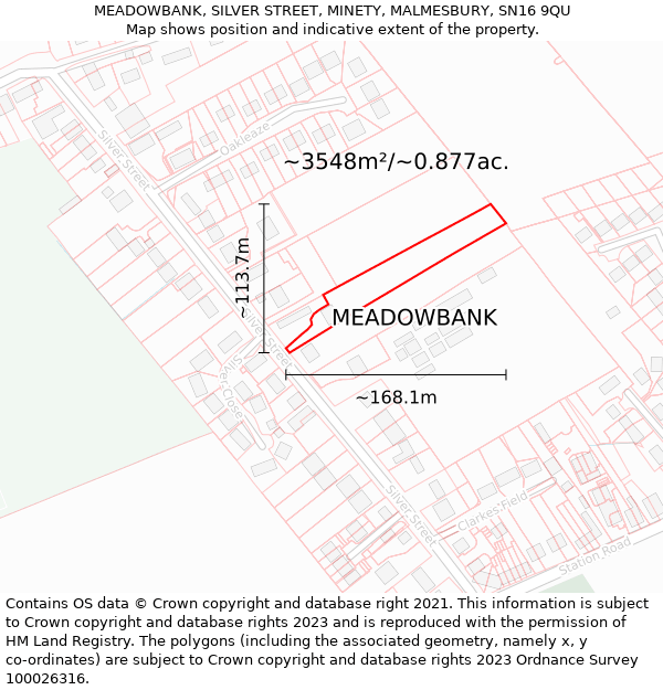 MEADOWBANK, SILVER STREET, MINETY, MALMESBURY, SN16 9QU: Plot and title map