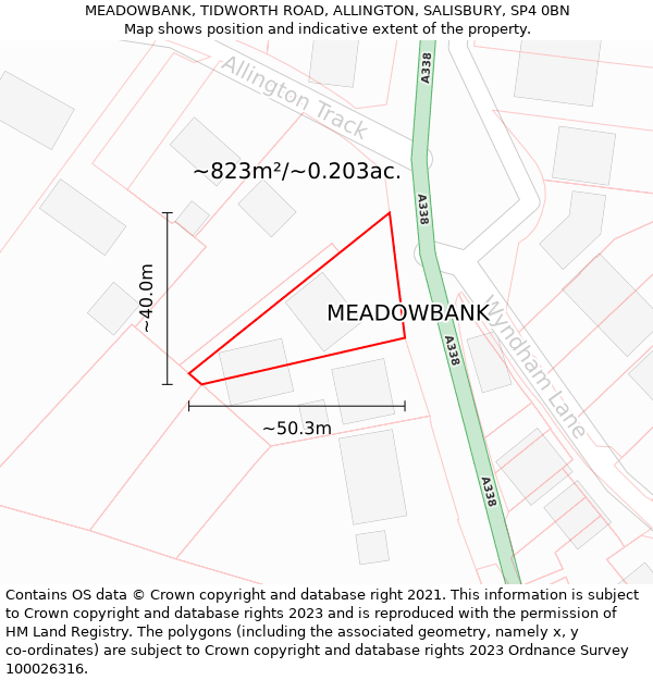 MEADOWBANK, TIDWORTH ROAD, ALLINGTON, SALISBURY, SP4 0BN: Plot and title map