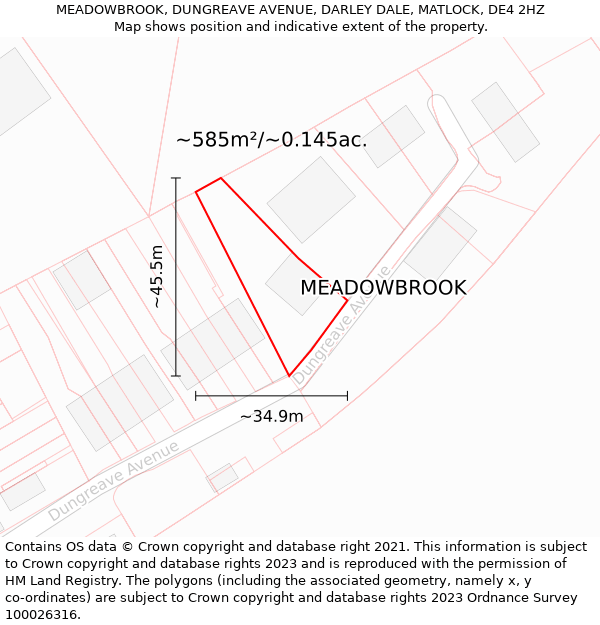 MEADOWBROOK, DUNGREAVE AVENUE, DARLEY DALE, MATLOCK, DE4 2HZ: Plot and title map