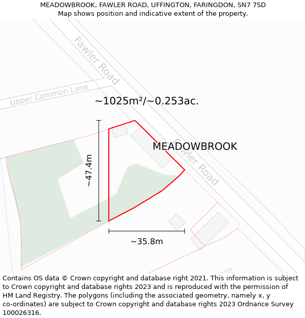 MEADOWBROOK, FAWLER ROAD, UFFINGTON, FARINGDON, SN7 7SD: Plot and title map