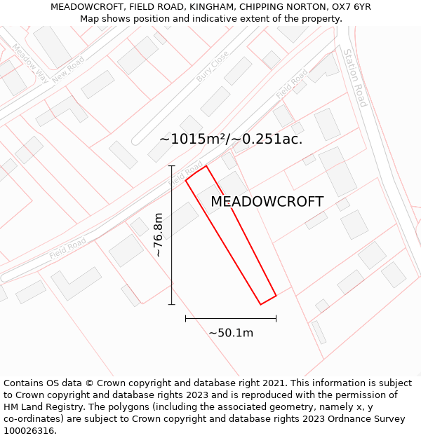 MEADOWCROFT, FIELD ROAD, KINGHAM, CHIPPING NORTON, OX7 6YR: Plot and title map