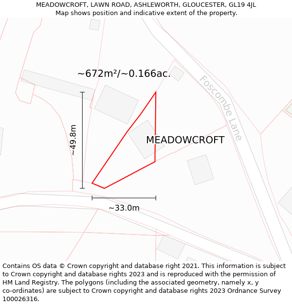 MEADOWCROFT, LAWN ROAD, ASHLEWORTH, GLOUCESTER, GL19 4JL: Plot and title map
