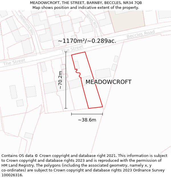 MEADOWCROFT, THE STREET, BARNBY, BECCLES, NR34 7QB: Plot and title map