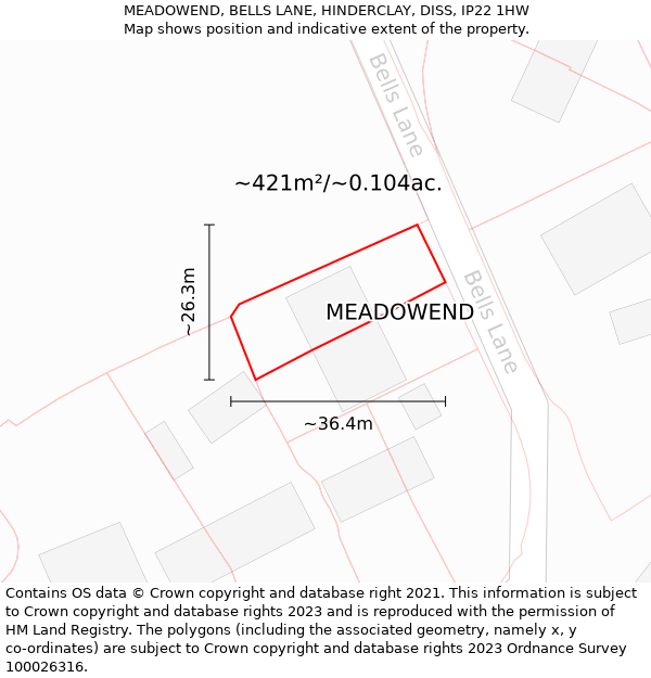MEADOWEND, BELLS LANE, HINDERCLAY, DISS, IP22 1HW: Plot and title map