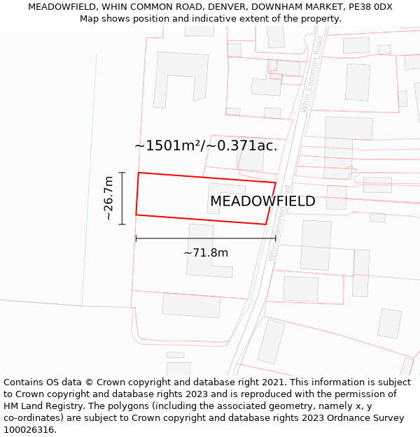 MEADOWFIELD, WHIN COMMON ROAD, DENVER, DOWNHAM MARKET, PE38 0DX: Plot and title map