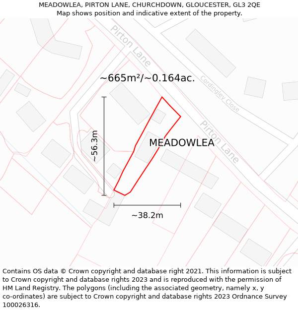 MEADOWLEA, PIRTON LANE, CHURCHDOWN, GLOUCESTER, GL3 2QE: Plot and title map