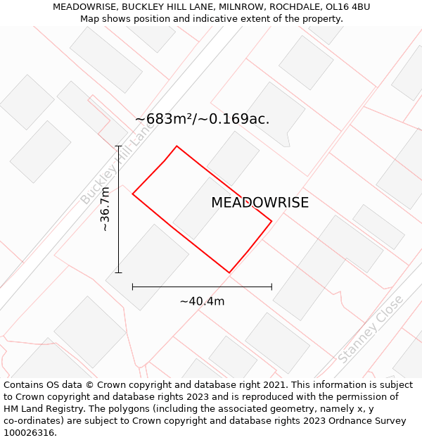 MEADOWRISE, BUCKLEY HILL LANE, MILNROW, ROCHDALE, OL16 4BU: Plot and title map