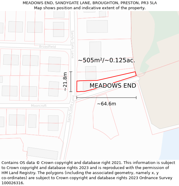 MEADOWS END, SANDYGATE LANE, BROUGHTON, PRESTON, PR3 5LA: Plot and title map